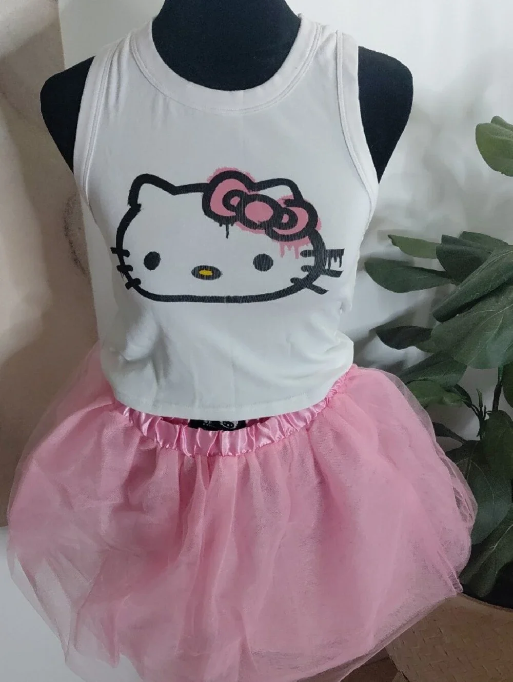 Hello Kitty White Tank Top with Pink Tulle Skirt Girls Dress